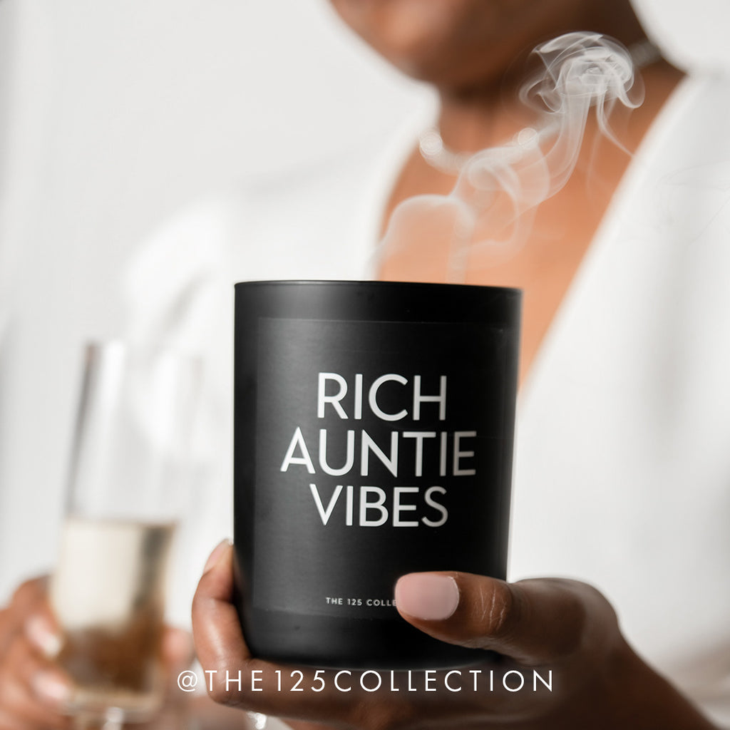 rich auntie vibes candle close up